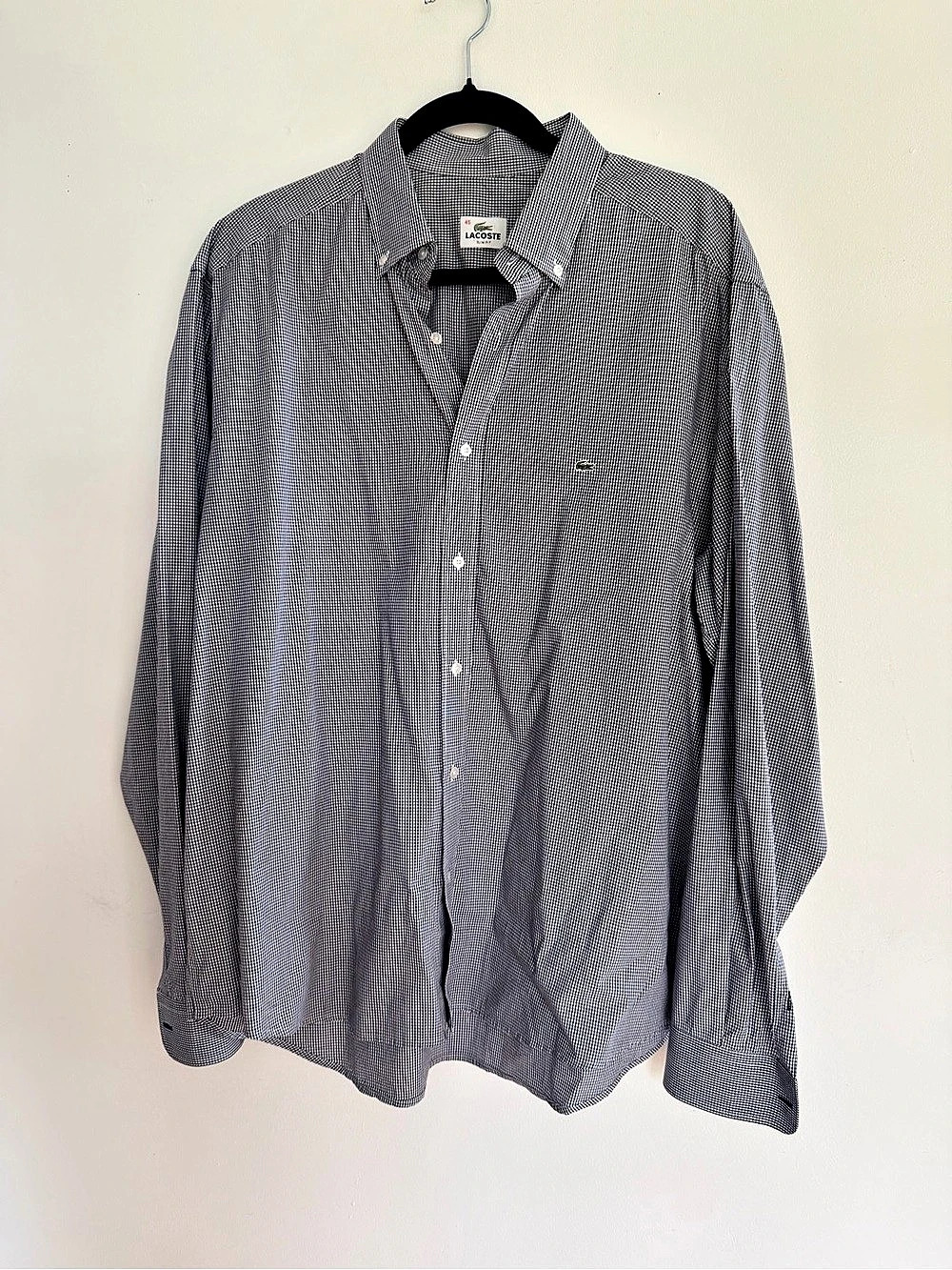 Like NEW Lacoste Slim Fit Gingham Button Down Shirt Cotton Shirt Blue & White Me